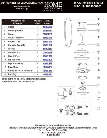 Home Decorators Collection Cl11012 Amaretto 70 In Led Indoor French Beige Ceiling Fan With Light Kit And Remote Control Replacement Part List Manualzz Led Indoor French Beige Ceiling Fan, Amaretto 70 In Led French Beige Ceiling Fan