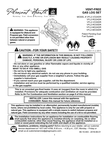 Pleasant Hearth Vfl2 Vo30dr Valley Oak 30 In Vent Free Dual Fuel Gas Fireplace Logs With Remote Use And Care Manual Manualzz