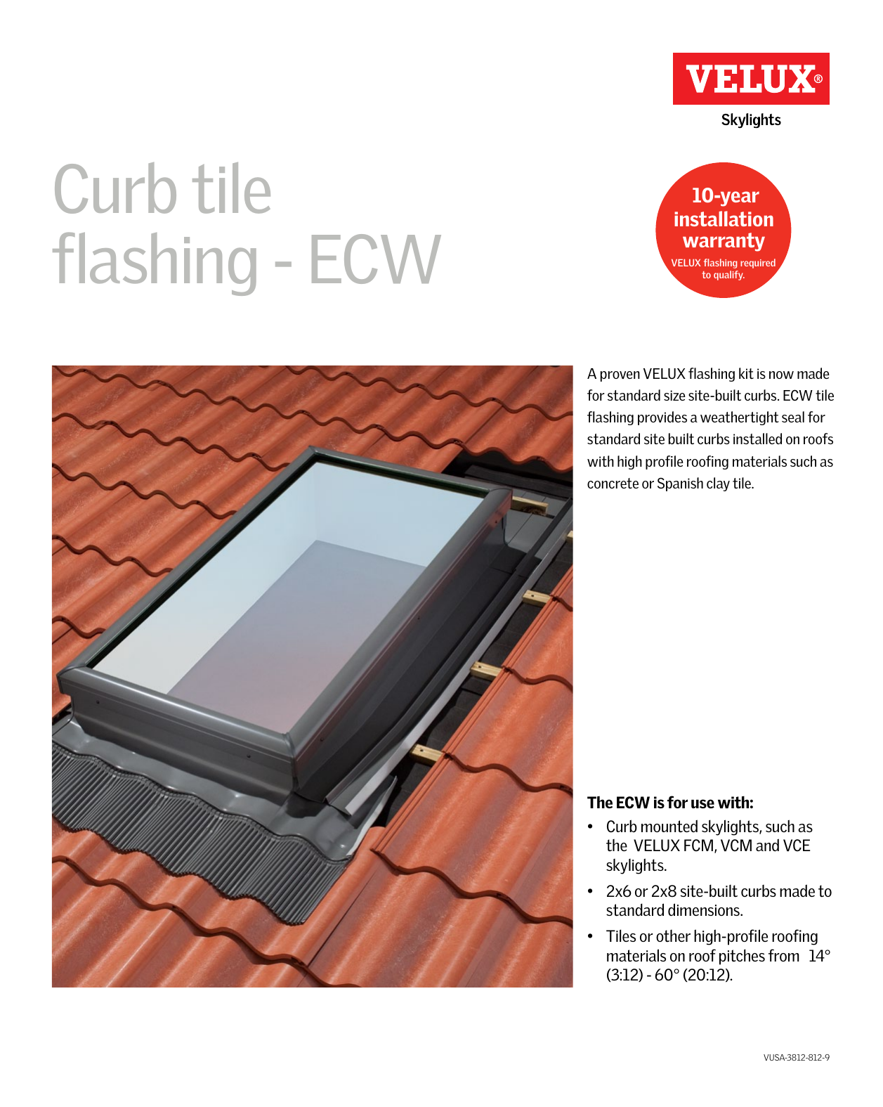 Velux Ecw 3046 0000c 3030 3046 High Profile Tile Roof Flashing With Adhesive Underlayment For Curb Mount Skylight Product Brochure Manualzz