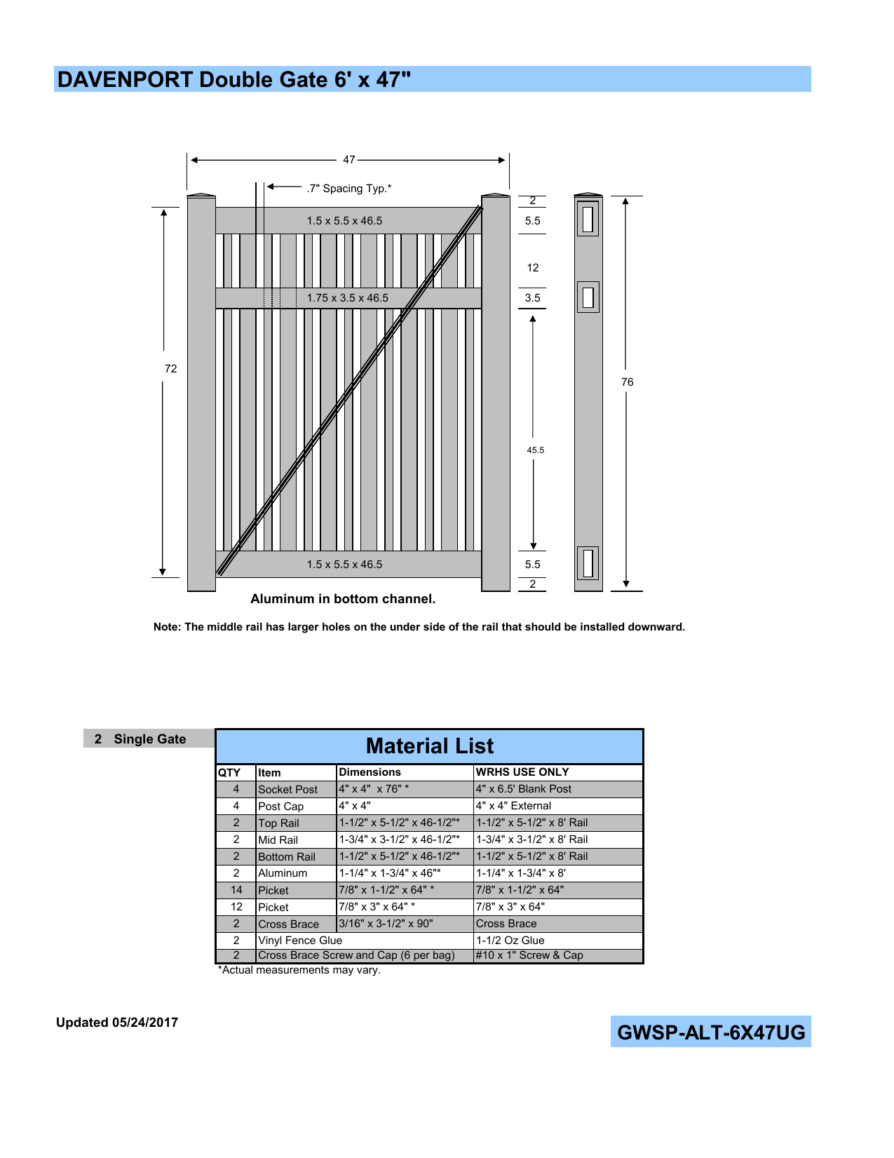 Weatherables DTSPALT6X47 Davenport 7.8 ft. x 6 ft. Tan Vinyl SemiPrivacy Fence Gate Kit