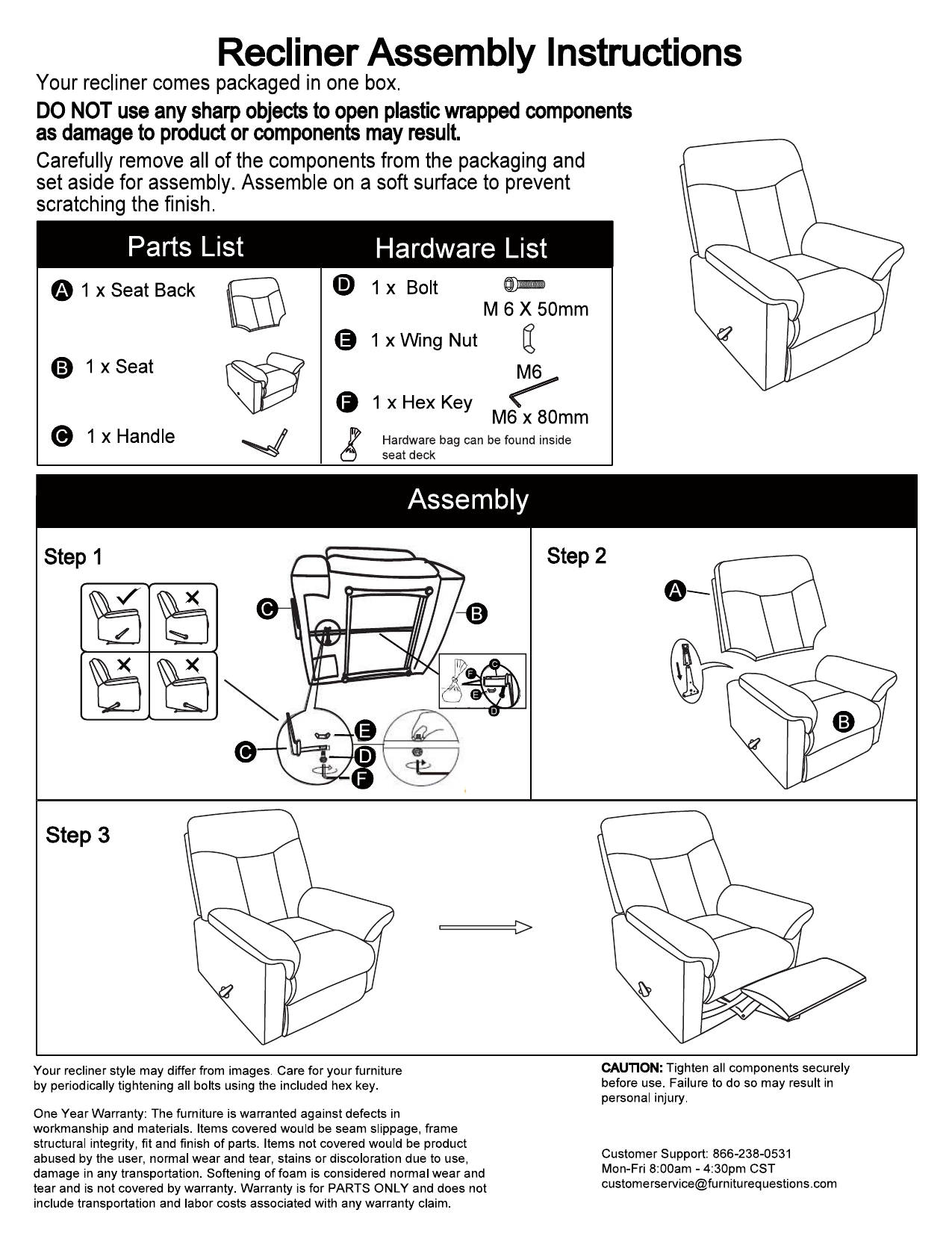 Recliner Chair Instruction Manual
