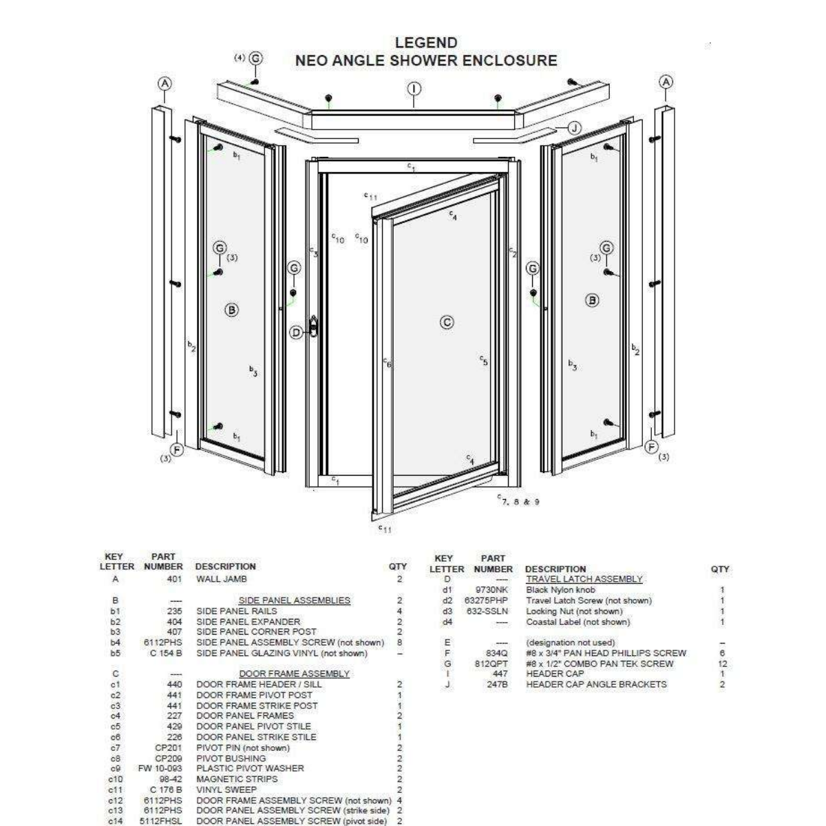 Coastal Shower Doors NL17251770PA Legend Series 59 in. x 70 in. Framed