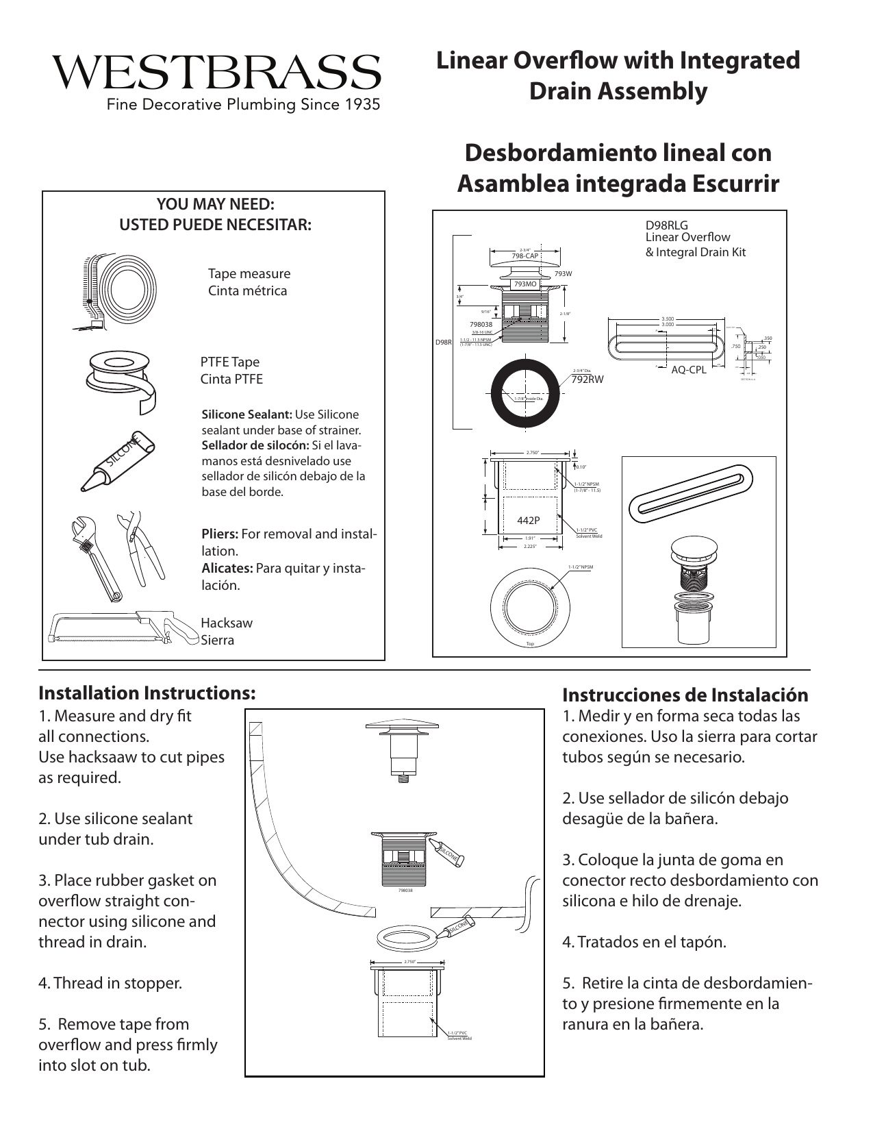 Westbrass Rotating Overflow with Pin for Easier Operation and