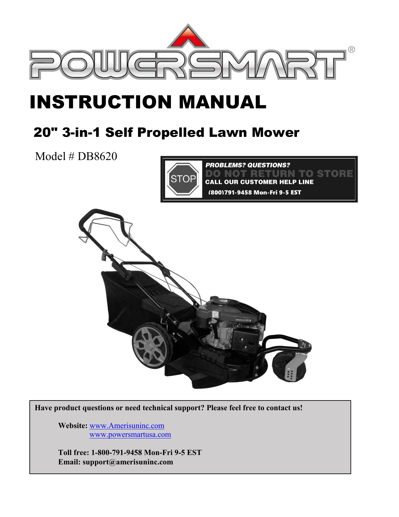 Powersmart 196cc deals lawn mower manual