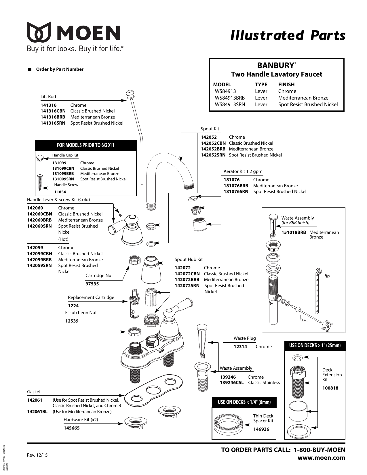 Moen WS84913SRN, WS84913BRB-2pk Product information | Manualzz