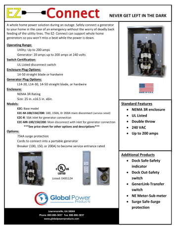 EZ-Connect Manual Transfer Switch, Service Entrance Rated Instructions | Manualzz