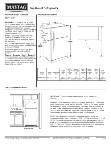 Maytag MRT711SMFZ Refrigerator installation Guide | Manualzz