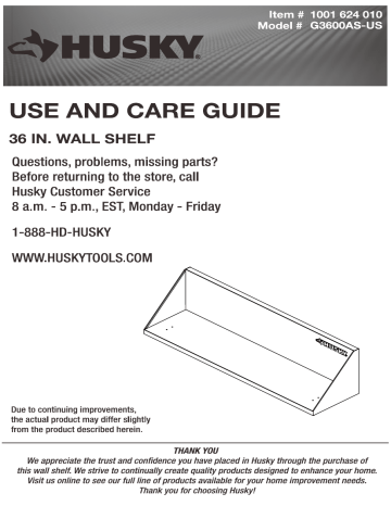 Husky G3600AS-US 36 in. W x 9 in. H x 9 in. D Steel Garage Wall Shelf Use and care guide | Manualzz