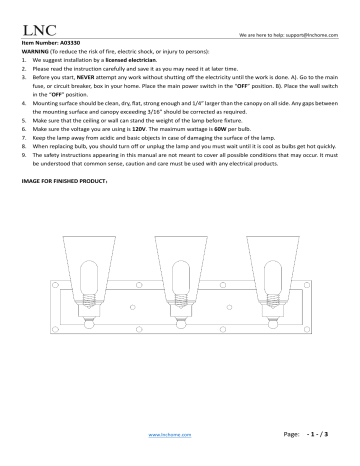 LNC A03330 Rustic Silver Steel Bathroom Vanity Light Instructions | Manualzz