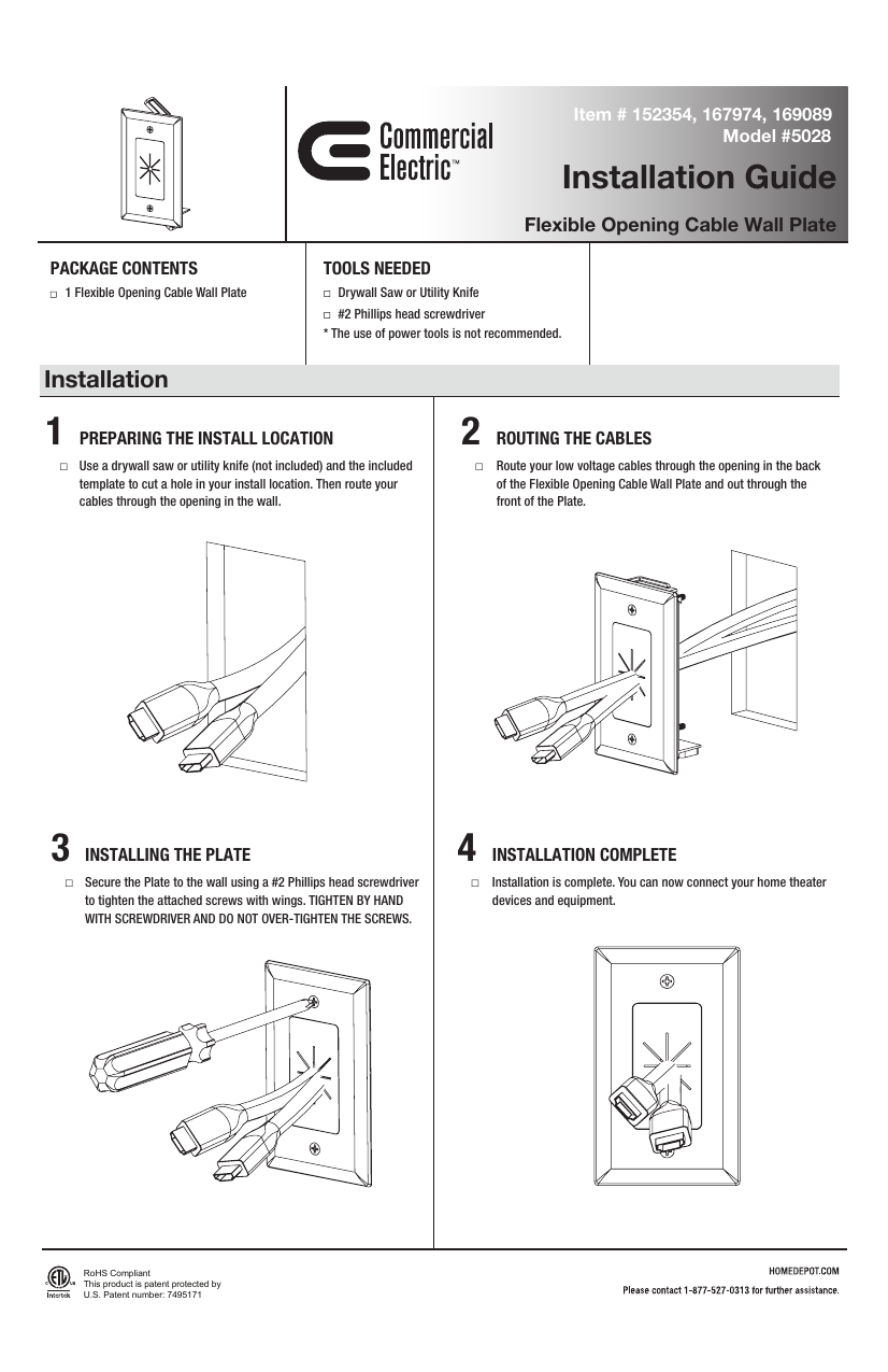 Commercial Electric 1-Gang Flexible Opening Cable Wall Plate, White 5028-WH  - The Home Depot