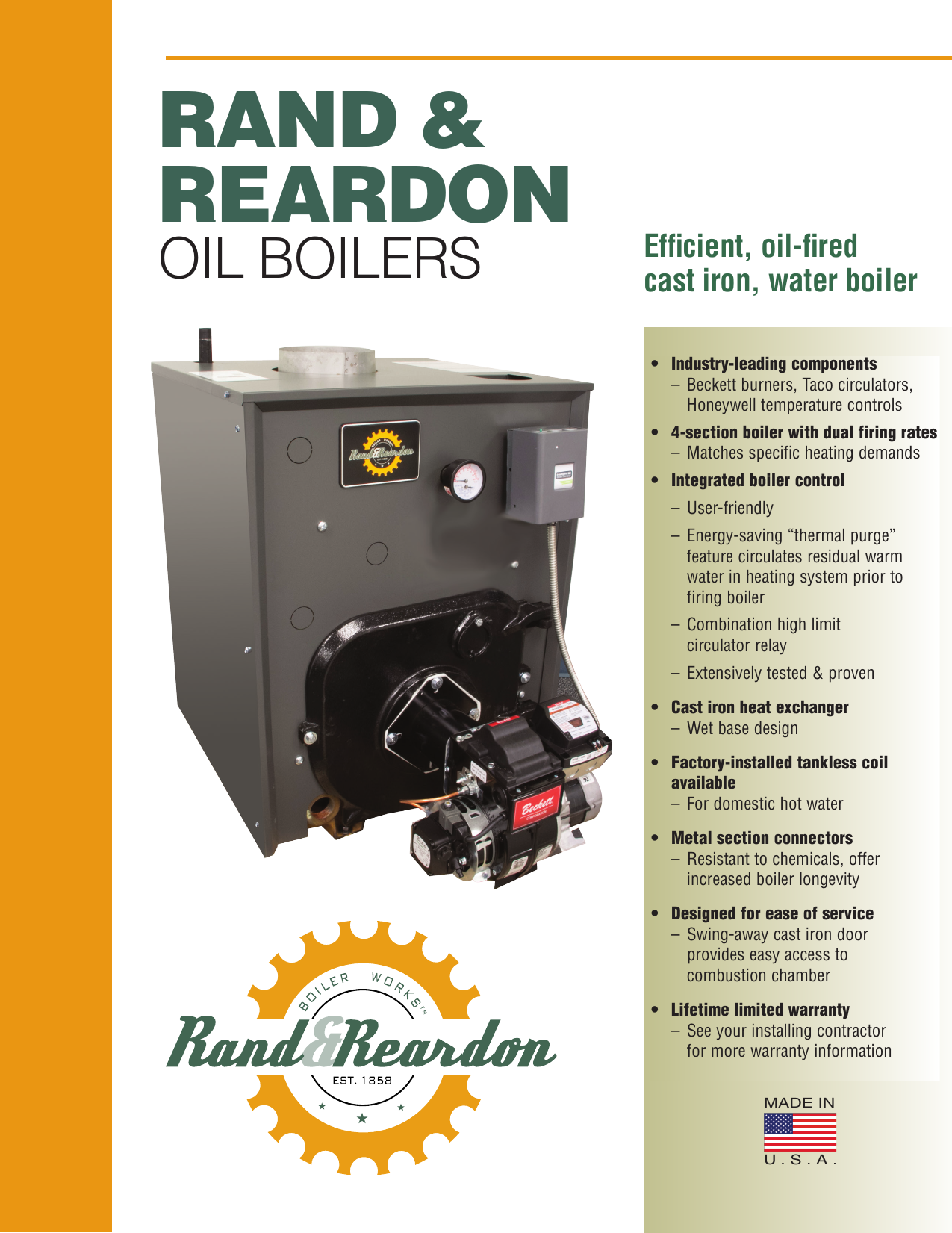 Rand and Reardon RR0179 RRO Series 84% AFUE Oil Water Boiler without Coil  and 131,000-156,000 BTU Output Product Brochure | Manualzz