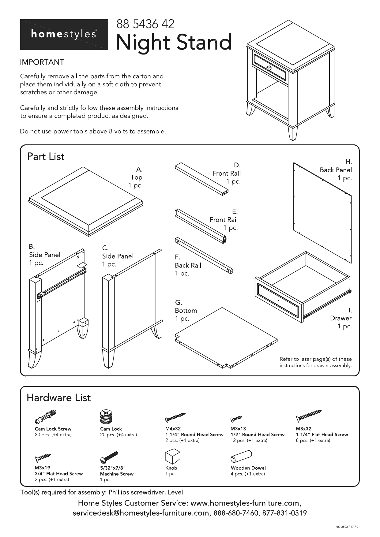 Home Styles 543642 5th Avenue 1Drawer Gray Nightstand Instructions