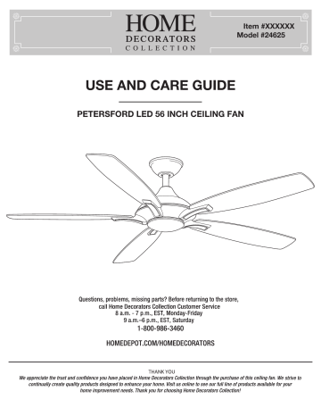 Home Decorators Collection 24626 Petersford 56 In Integrated Led Indoor Oil Rubbed Bronze Ceiling Fan With Light Kit And Remote Control Instructions Assembly Manualzz Home Decorators Collection 24626, Petersford Ceiling Fan