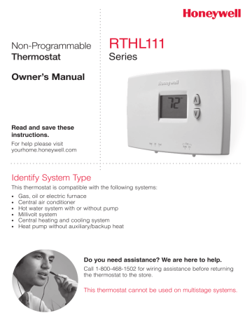 Honeywell RTHL111B1001/K1 Horizontal Digital Non-Programmable Thermostat  Instructions / Assembly | Manualzz
