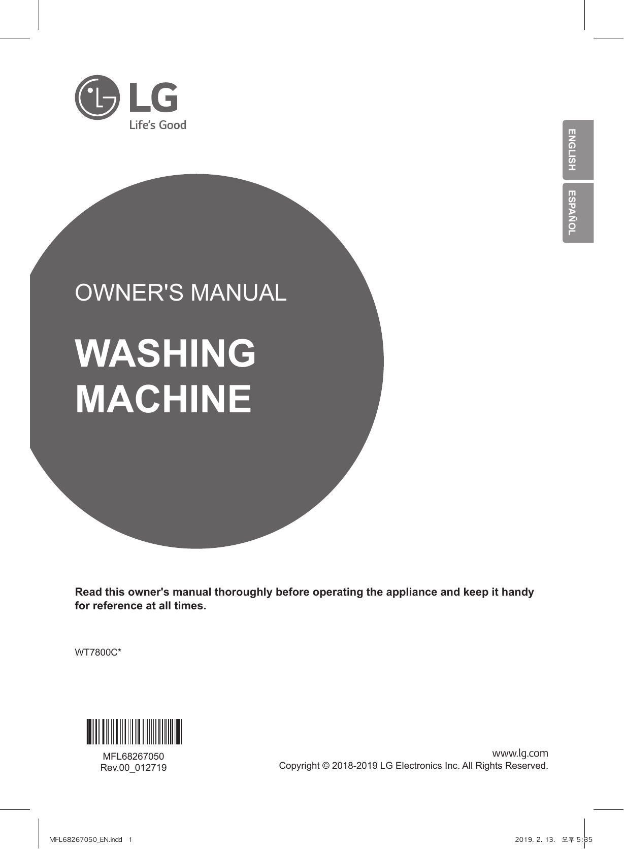 LG Electronics WT7800CW, WT7800CV User manual | Manualzz