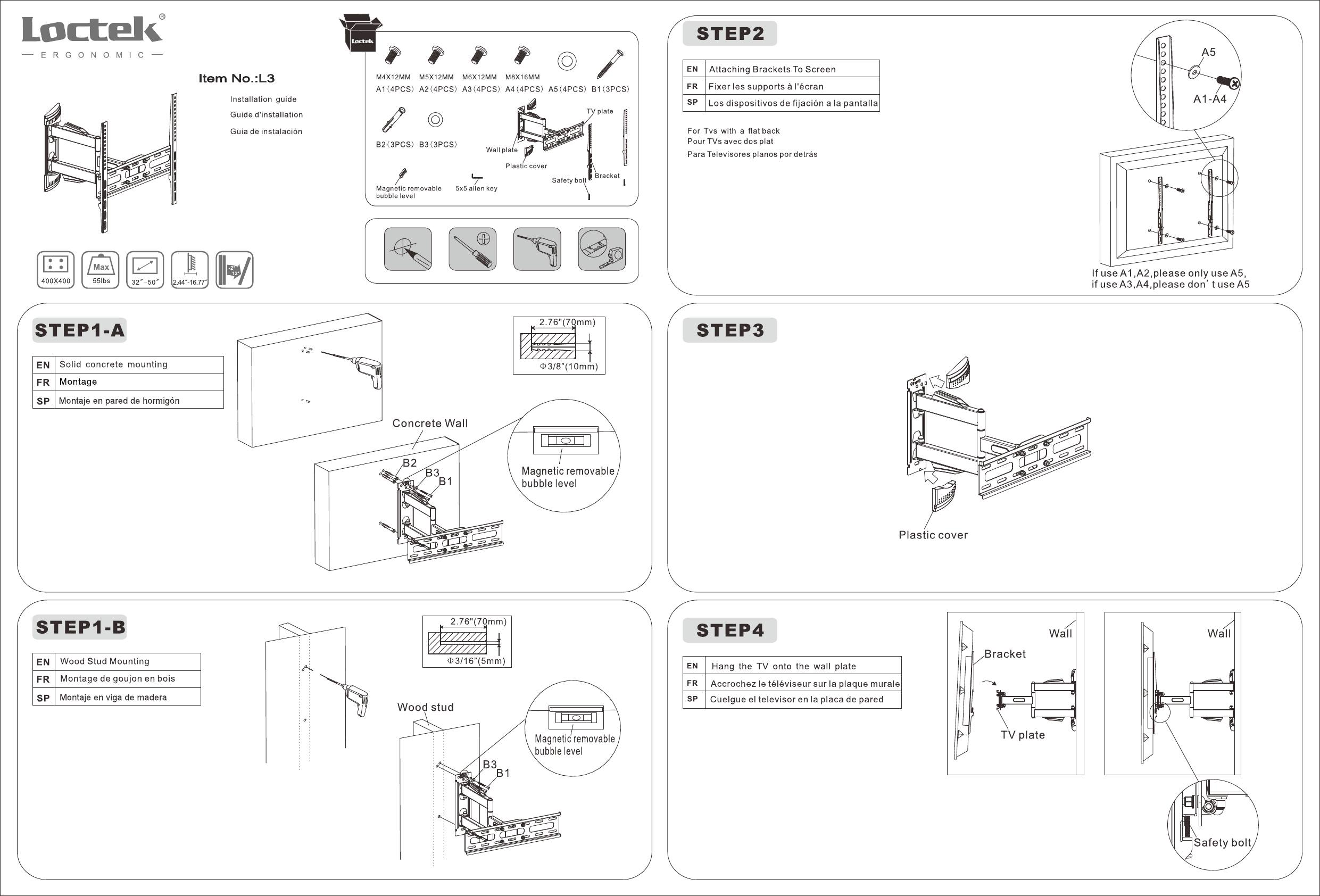 Instruction Manual for the "26inch-50inch tilting mount  - Loctek