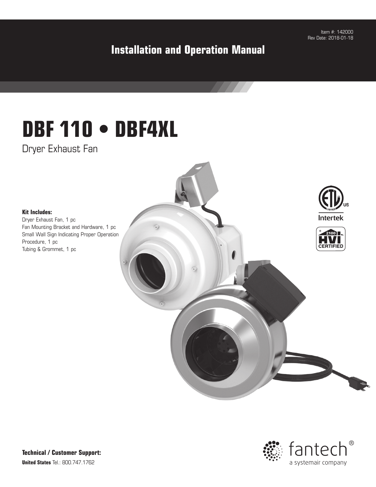 Fantech DBF110 Dryer Booster Fan