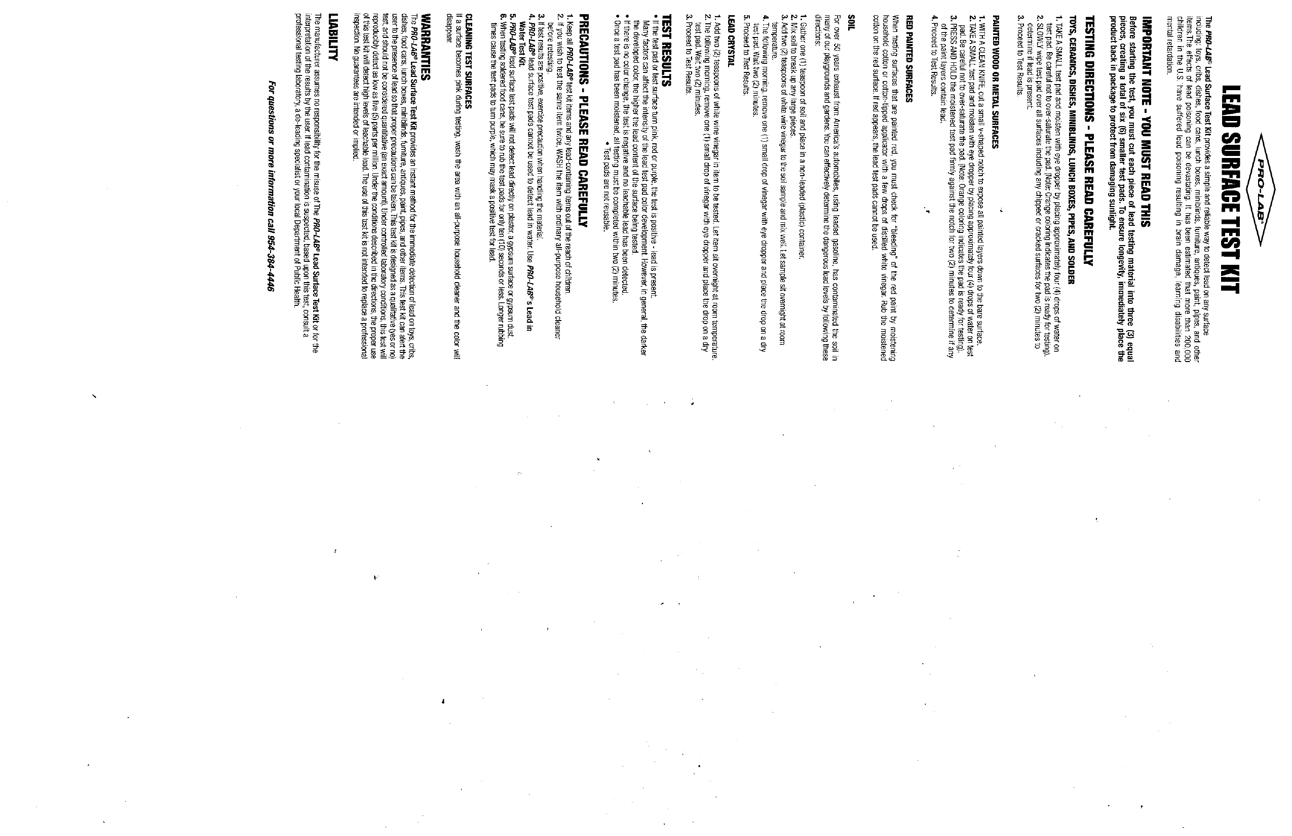 PROLAB LS104 Lead Surface Test Kit (6Tests) Instructions / Assembly