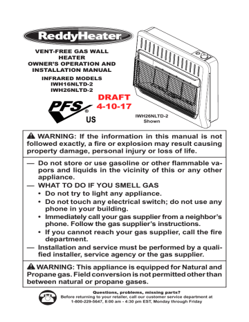 Reddy Heater 30,000 BTU Unvented Infrared Natural Gas Wall Heater Manual |  Manualzz