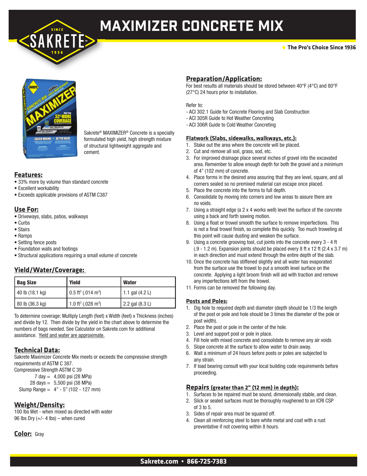 Sakrete 65200007 80 Lb Maximizer Concrete Mix Installation Guide Manualzz