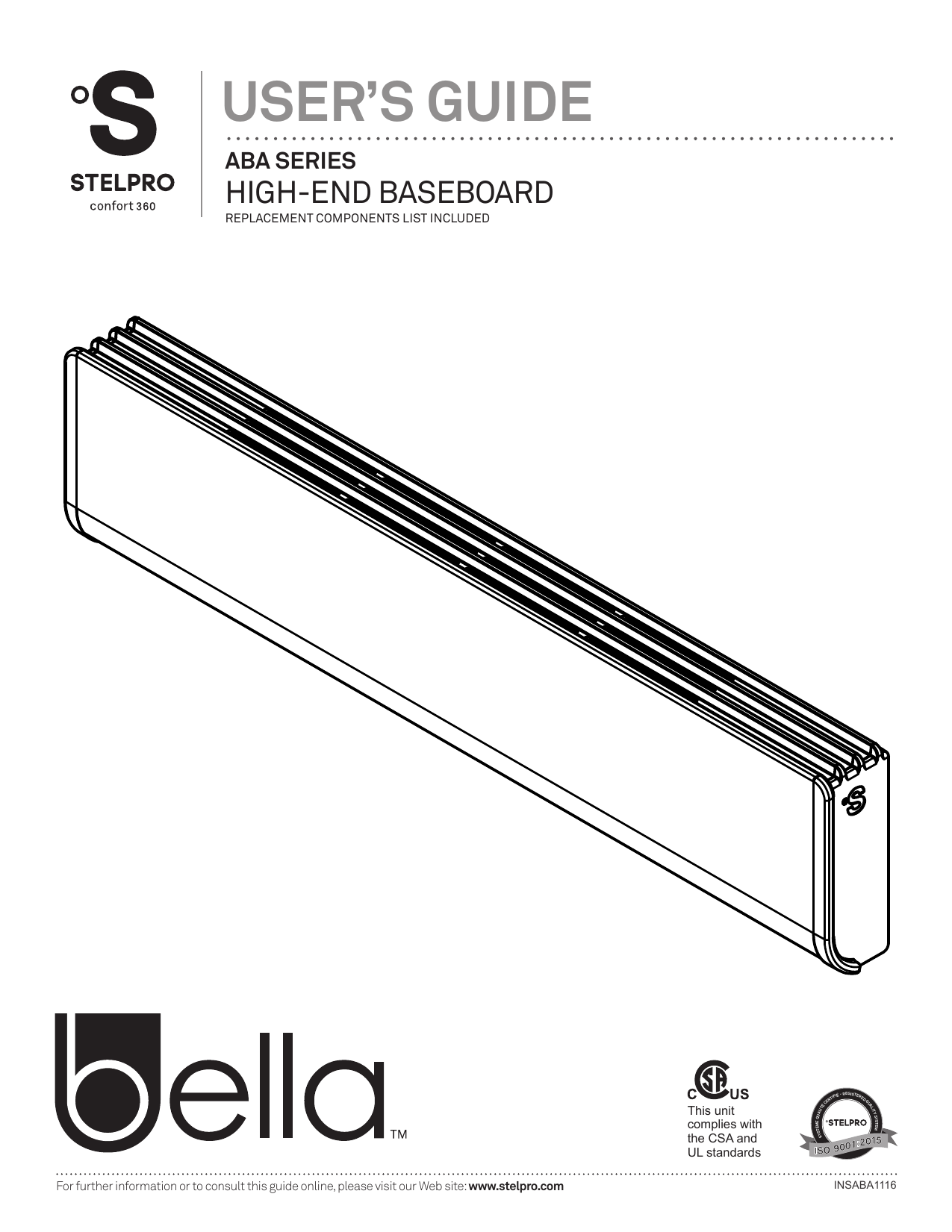 Stelpro ABA1002W Bella 48-3/8 in. 1000-Watt 240-Volt High End Electric  Baseboard Heater Manual | Manualzz