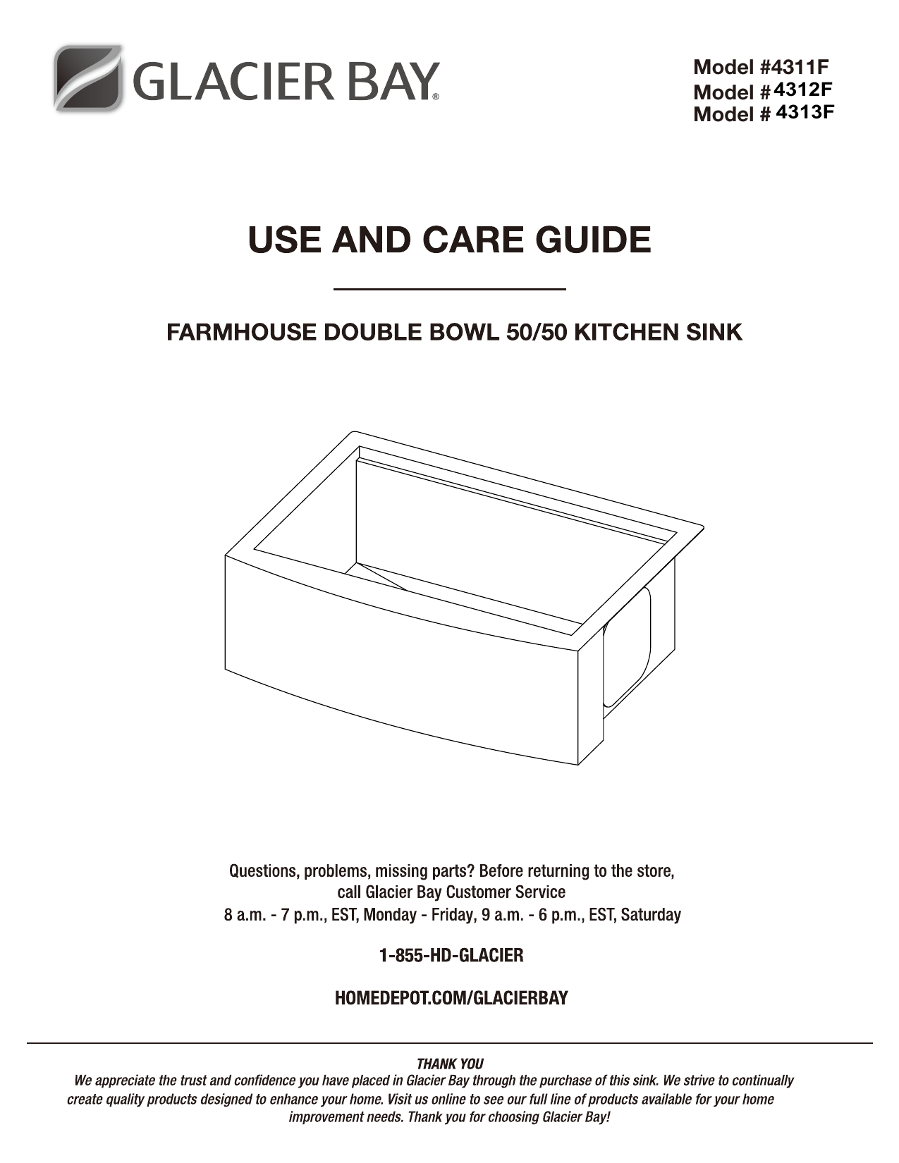 Glacier Bay 4313F AllinOne ApronFront Farmhouse Stainless Steel 36 in. Single Bowl