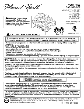 Pleasant Hearth VFL2-WW18DT Wildwood 18 in. Vent-Free Dual Fuel Gas