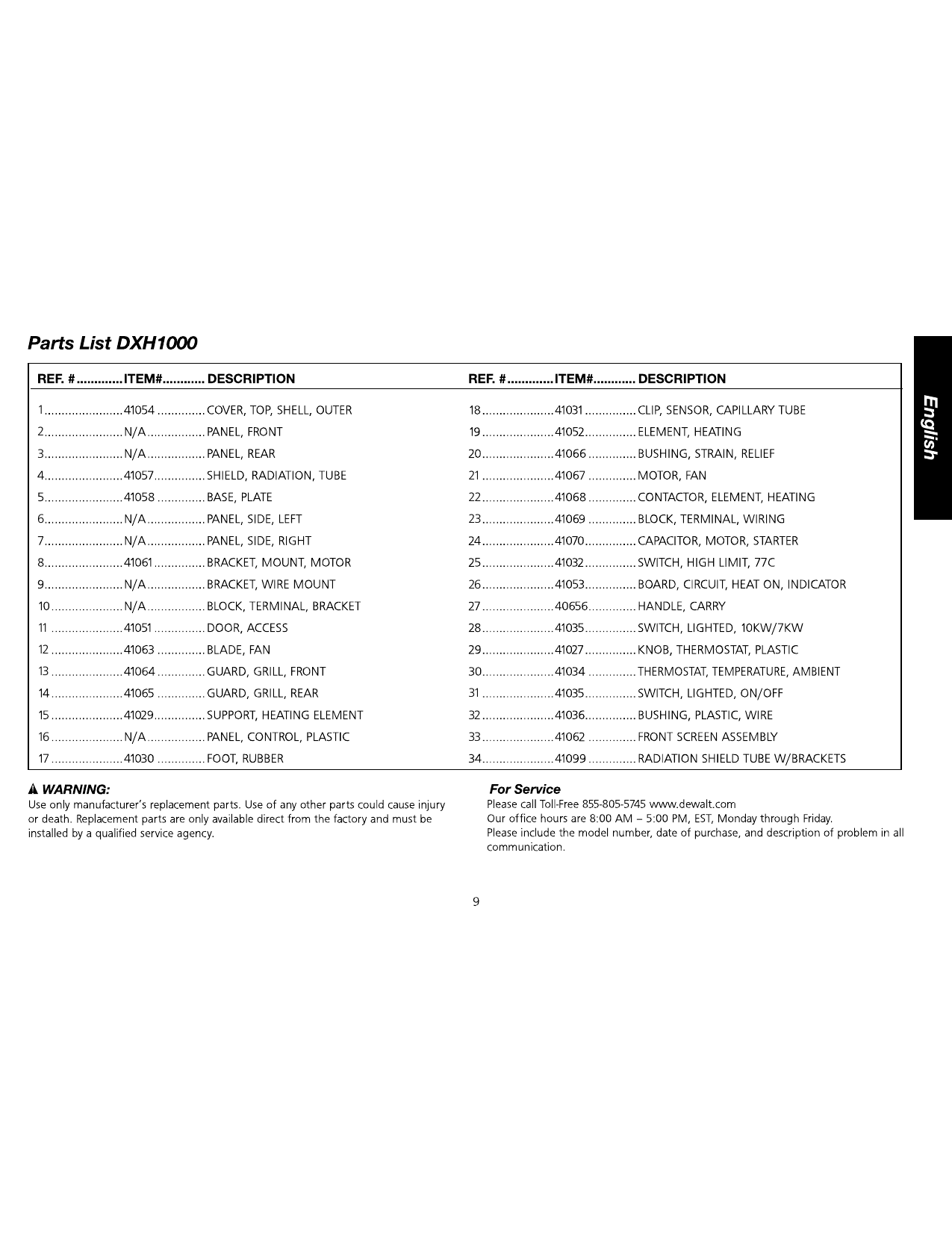DeWalt DXH1000TS Product information | Manualzz