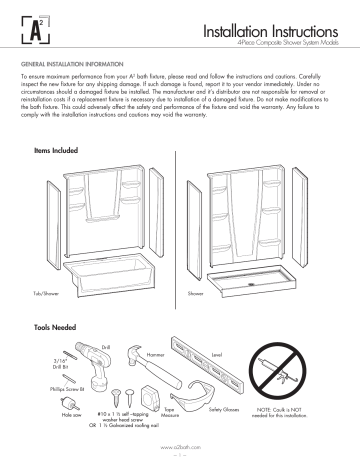 Aquatic 6030cts2ar Aw A2 30 In X 60 76 Right Hand Drain 4 Aquatic 6030cts2ar Aw A2 30 In X 60, Shower Surround Installation Instructions