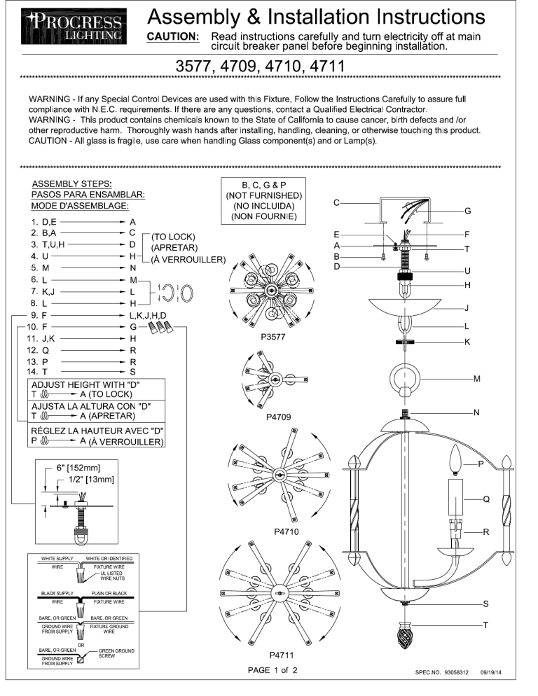 Progress Lighting P3577 31 P4709 31 P4711 31 Installation Guide Manualzz