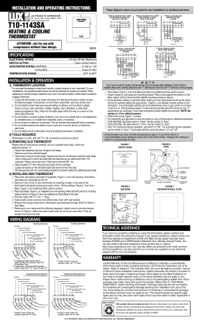 Lux BB101143SA-008 Heat/Cool Snap Action Mechanical Thermostat Instructions  / Assembly | Manualzz