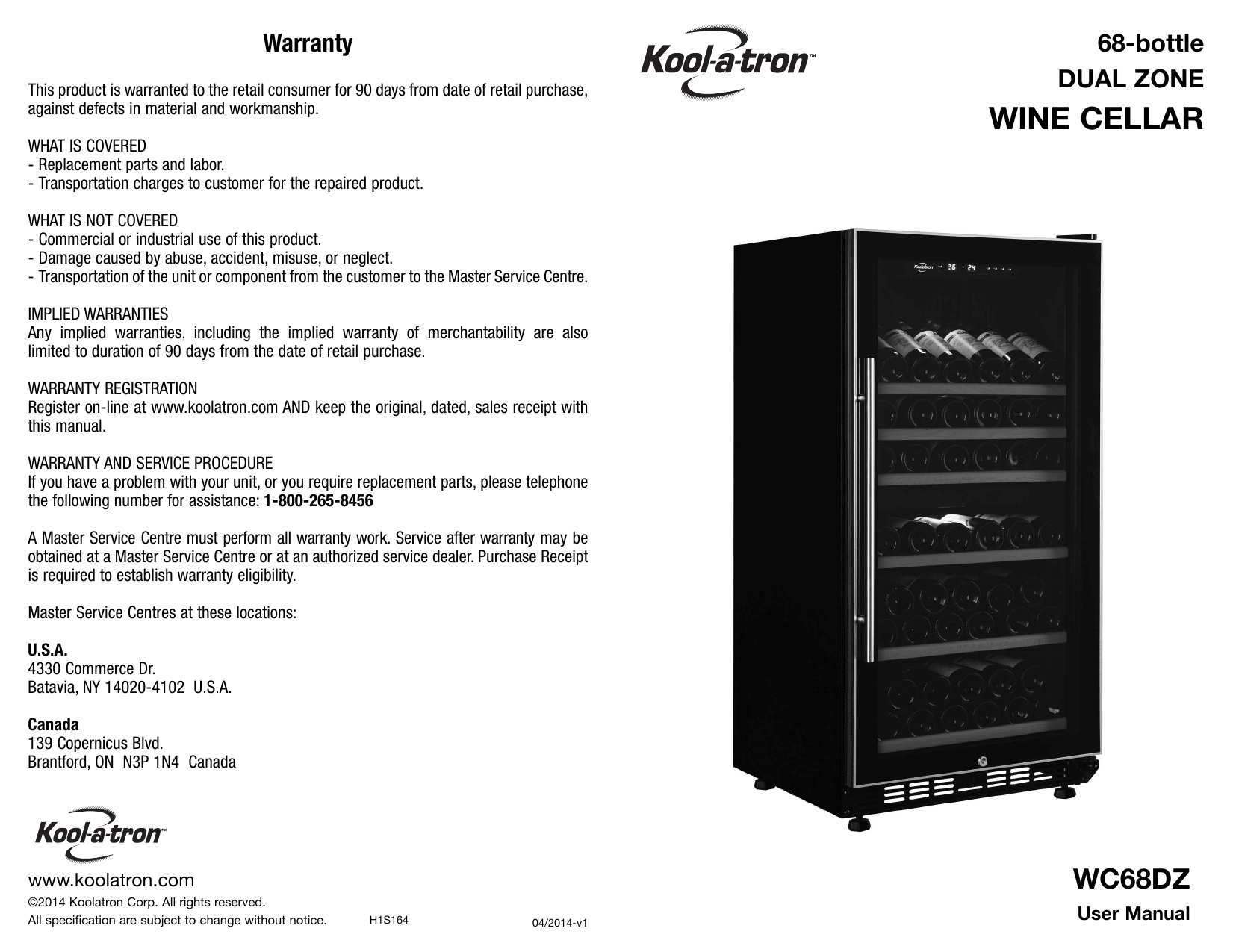 Koolatron WC68DZ 68Bottle Dual Zone Freestanding Wine Cellar Use and