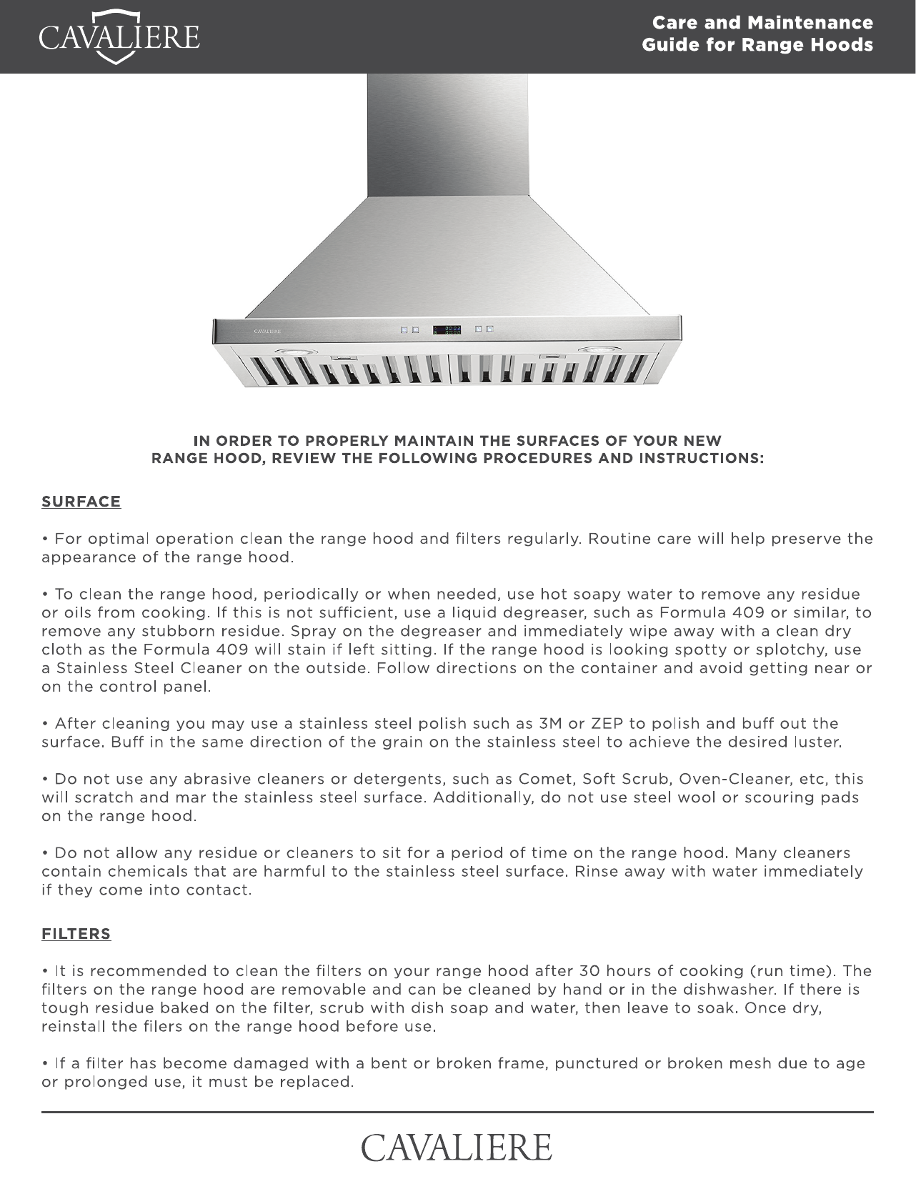 Cavaliere AP238-PS29-30 30 in. Range Hood in Stainless Steel Use and