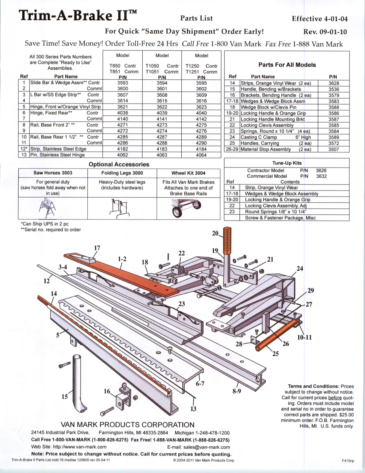 Van Mark T1050 TrimABrake II Replacement Part List Manualzz