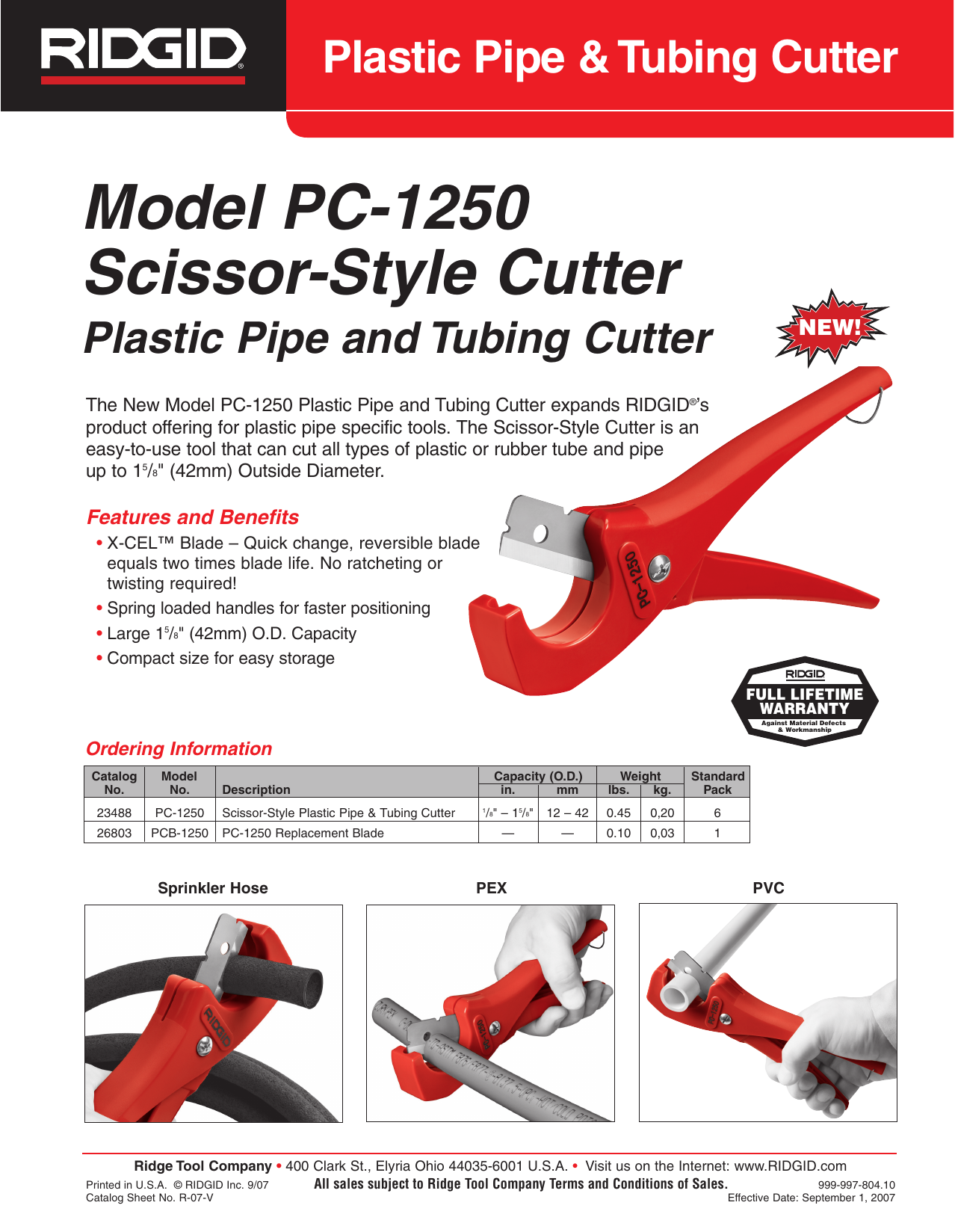 RIDGID 23488 Model PC-1250 Single Stroke Plastic Pipe and Tubing Cutter 1/8-... 