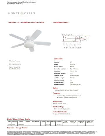 Monte Carlo 5tv52whd Traverse 52 In White Ceiling Fan Installation Guide Manualzz - 52 Monte Carlo Traverse White Led Hugger Ceiling Fans Monte Carlo 5tv52whd Traverse 52 In White Ceiling Fan Installation Guide Manualzz - 52 Monte Carlo Traverse White Led Hugger Ceiling Fans