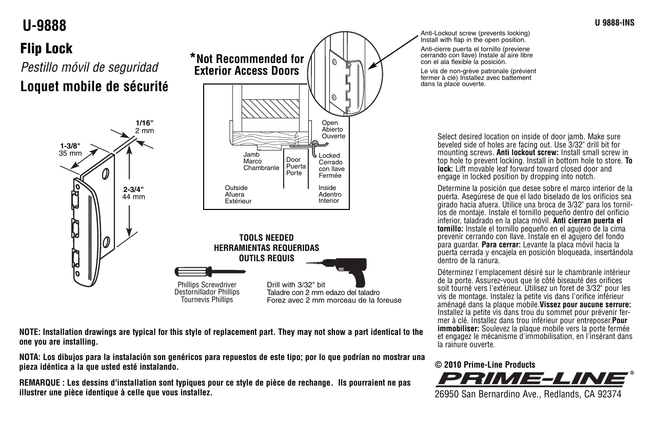 Prime Line 2 3 4 In Door Lock Steel Painted White Flip Action Door Lock Guide D Installation Manualzz