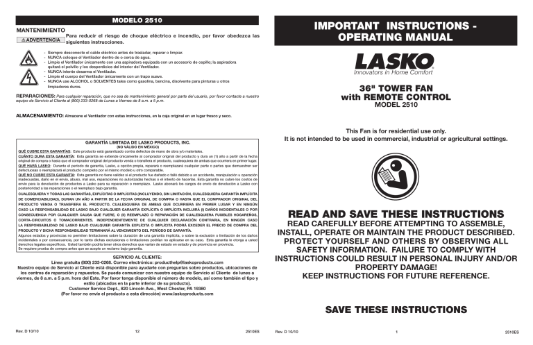 Lasko 2510 User manual | Manualzz