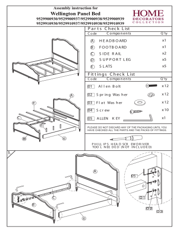 Home Decorators Collection 9529900930 Wellington Stone Wash Queen Bed Instructions Assembly Manualzz - Home Decorators Queen Headboards