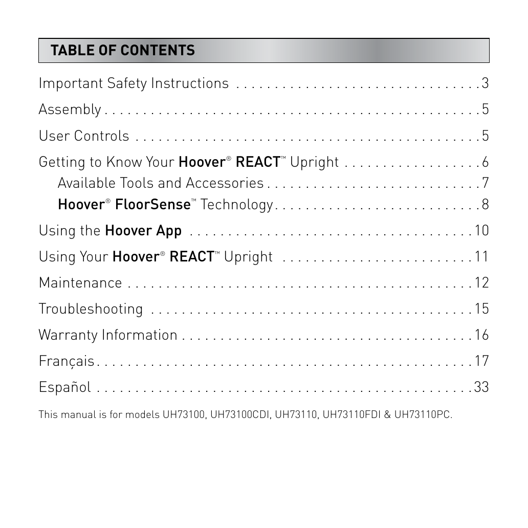 Hoover UH73100 User guide | Manualzz