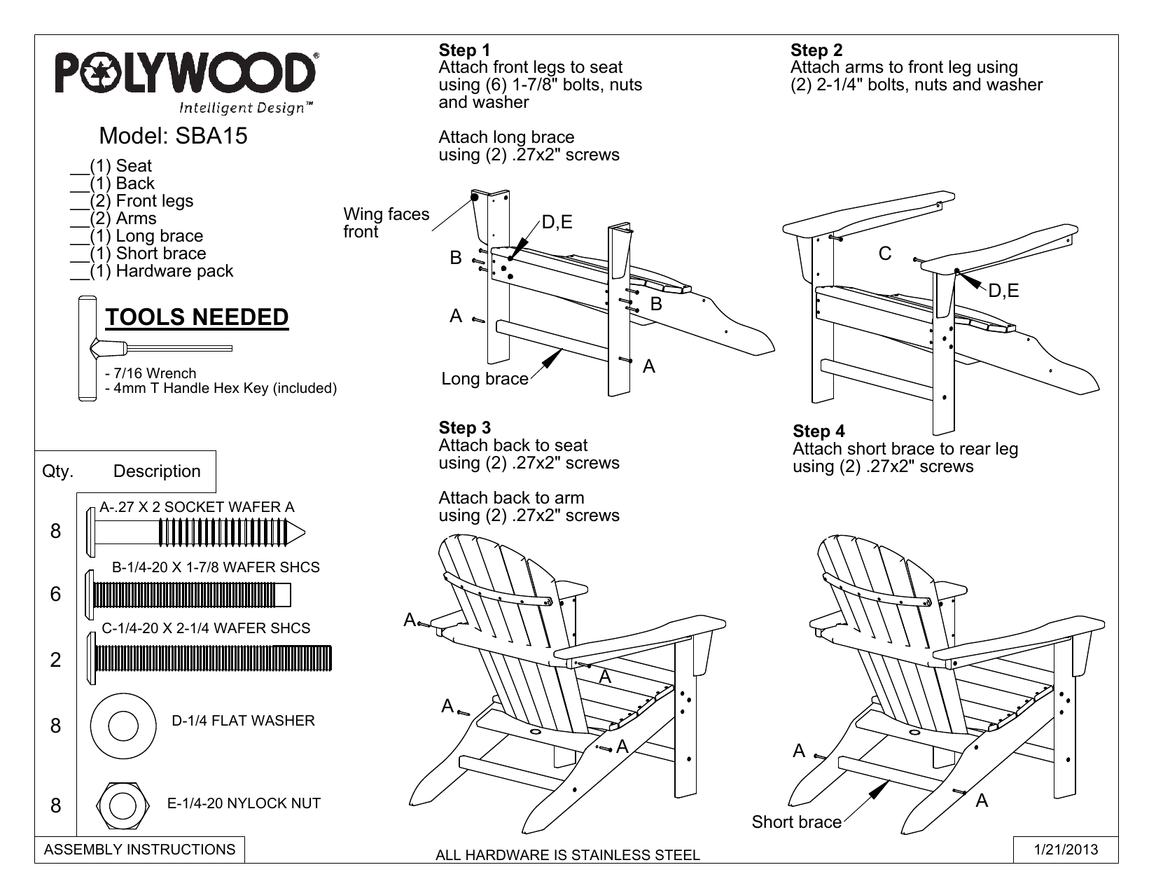 POLYWOOD SBA15GY South Beach Slate Grey Plastic Patio Adirondack Chair ...