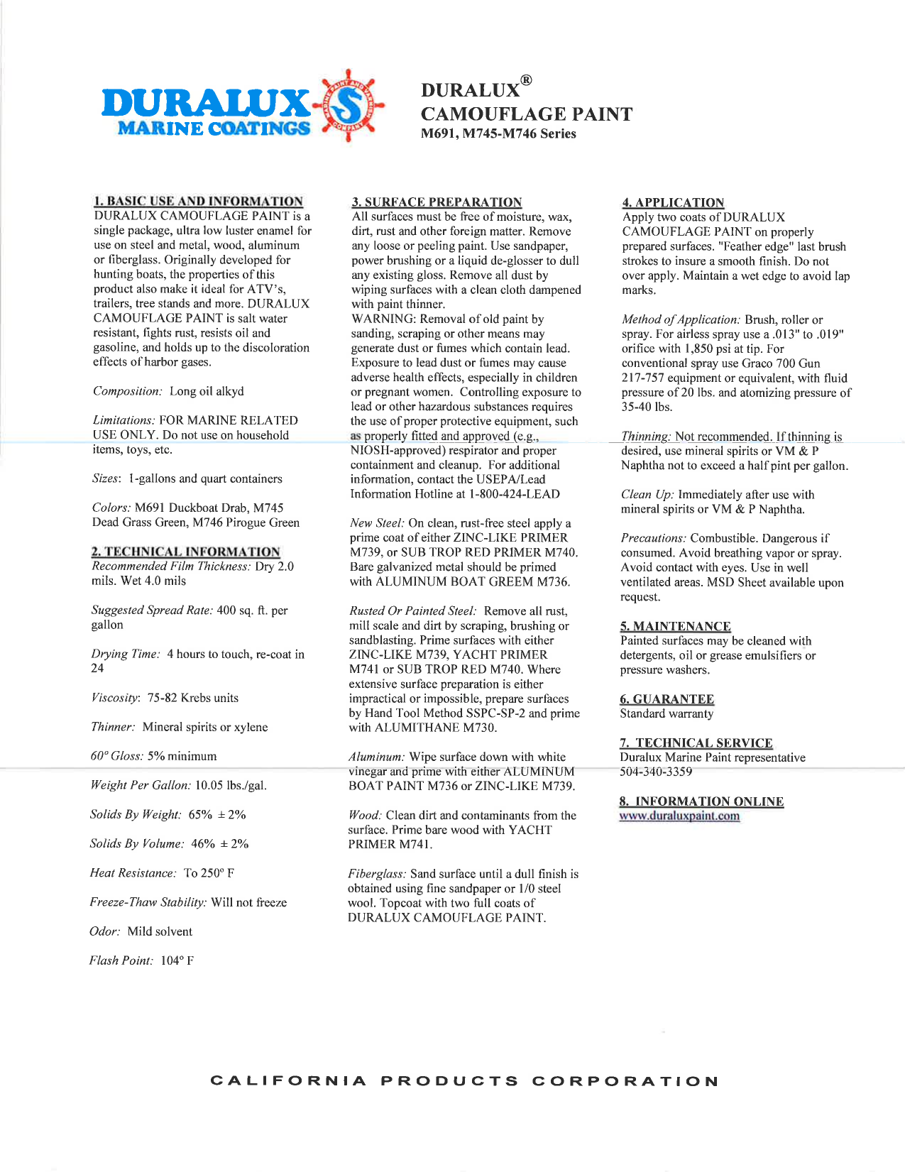 Duralux Marine Paint M6911, M6914, M7451 User manual Manualzz