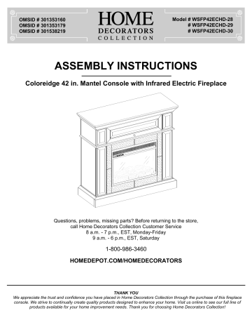 Home Decorators Collection Wsfp42echd 28 Coleridge 42 In Mantel Console Infrared Electric Fireplace Medium Cherry - Home Decorators Collection Fireplace Replacement Parts