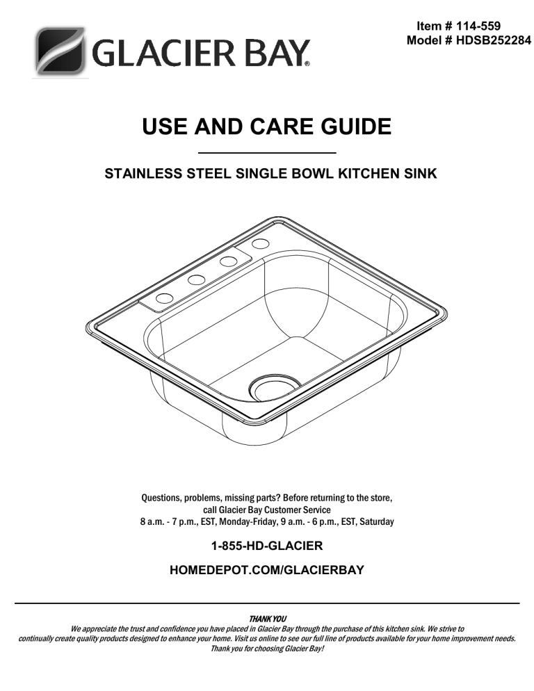 Glacier Bay HDSB252283 Installation guide | Manualzz