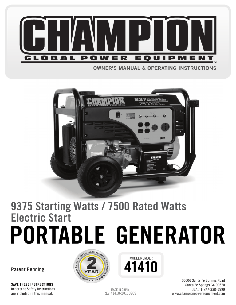 Champion Power Equipment 41410 User manual | Manualzz