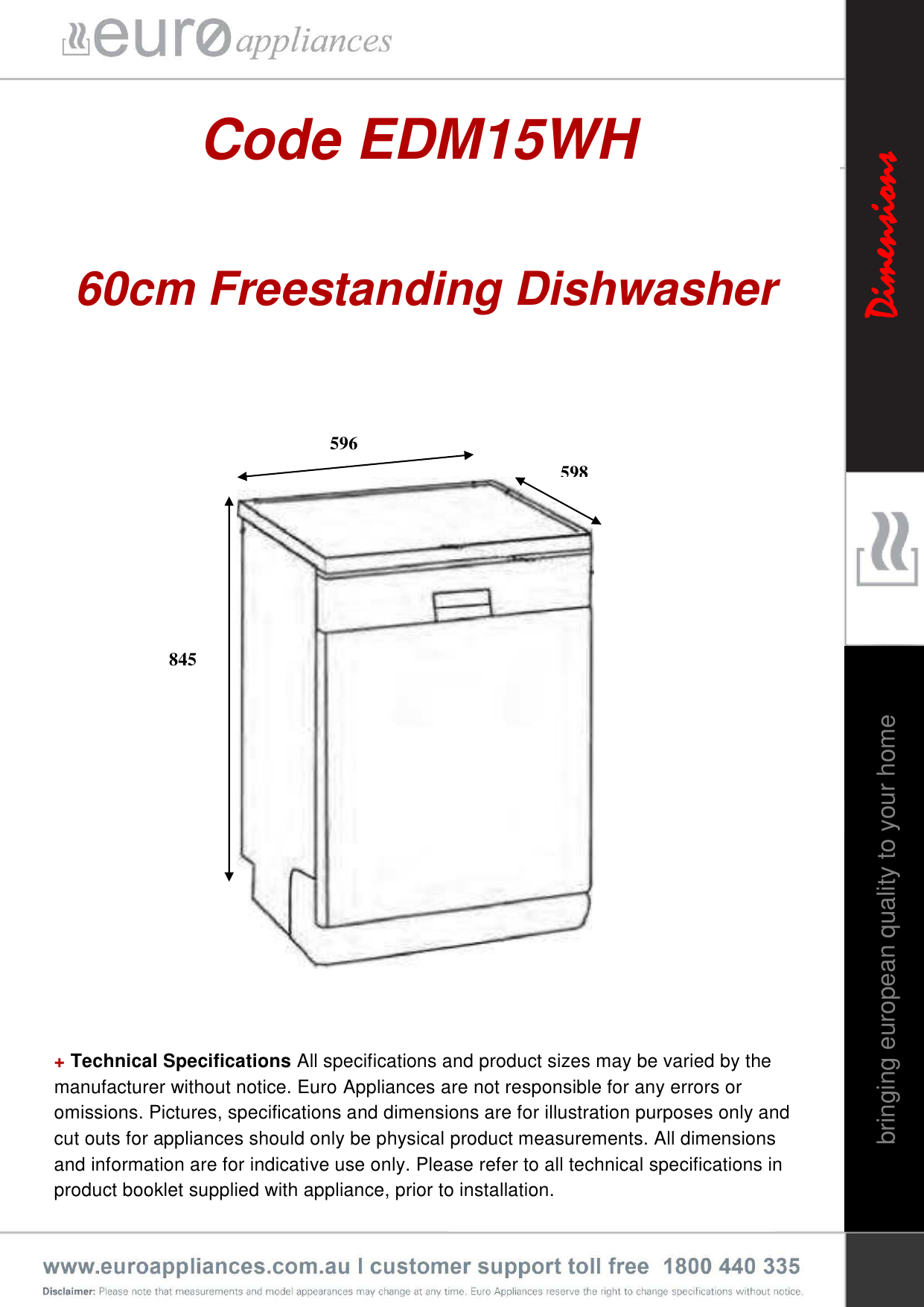 freestanding dishwasher dimensions