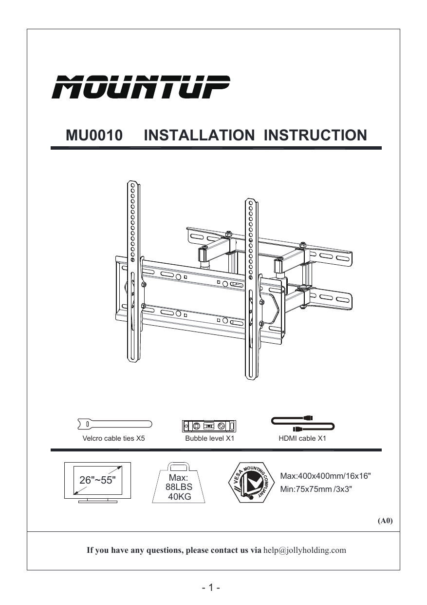 MOUNTUP MU0010 TV Ceiling & Wall Mount Installation Manual Manualzz