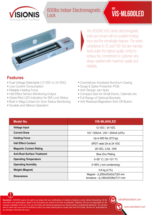 Visionis Fpc 5640 One Door Access Control Outswinging Door 600lbs Maglock Access Control Keypad Specification Sheet Manualzz