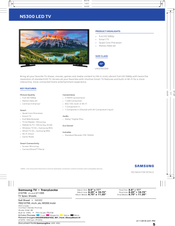 Samsung UN32N5300AFXZA LED & LCD TV Specification Sheet | Manualzz