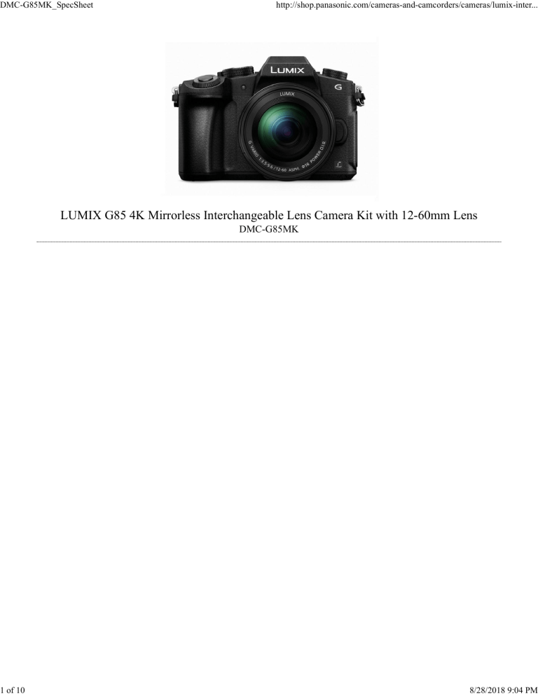 Panasonic Dmc G85mk Specification Manualzz